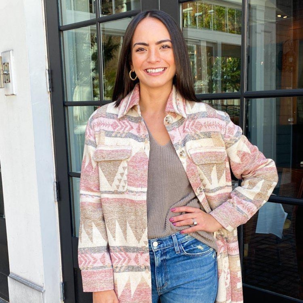 BB DAKOTA X STEVE MADDEN MOJAVE MOON PRINTED COAT pink spring shacket